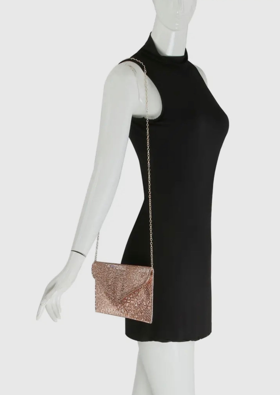 Rose Gold Rhinestone Envelope Clutch Bag