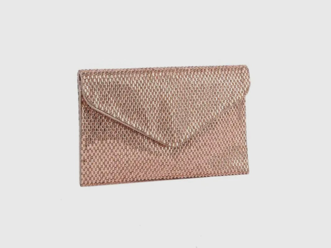 Rose Gold Rhinestone Envelope Clutch Bag