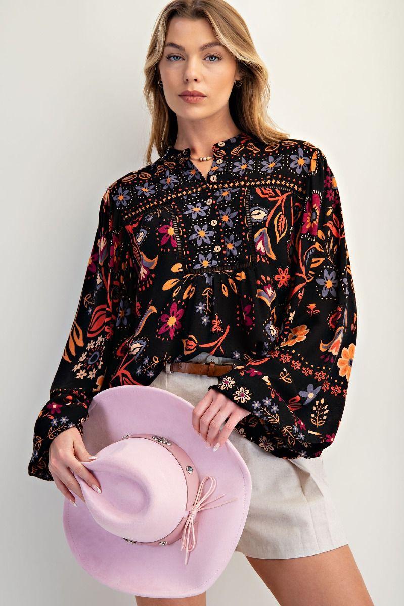 Black Floral Print Shirt