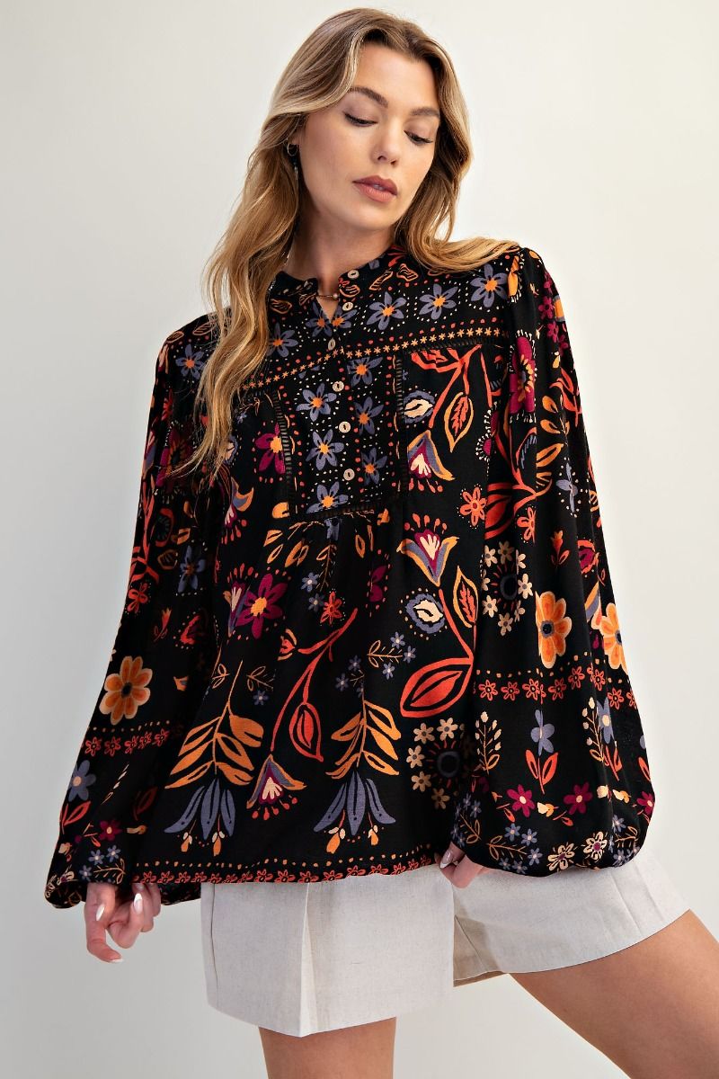 Black Floral Print Shirt