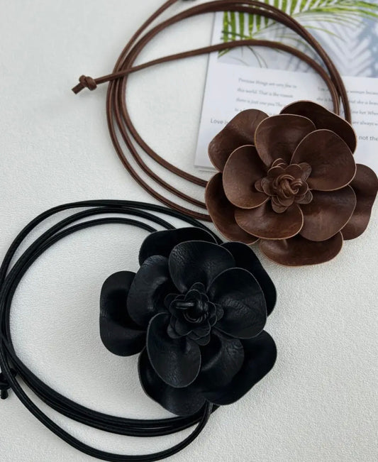 Faux Leather Flower Belt
