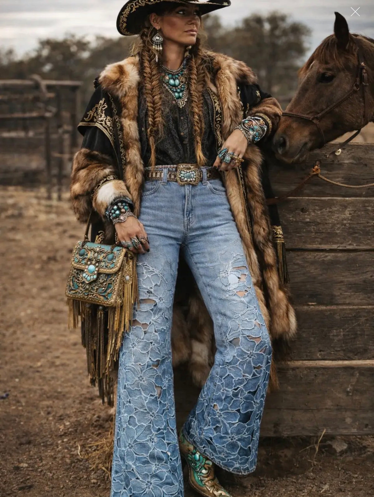 Lace Inspired Burnout Flared Jeans