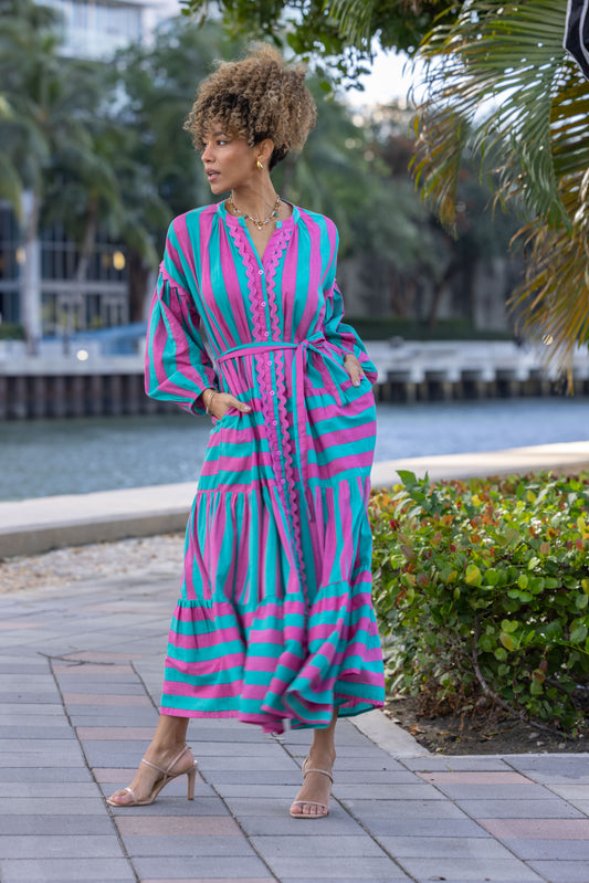 Turquoise & Pink Stripe Dress