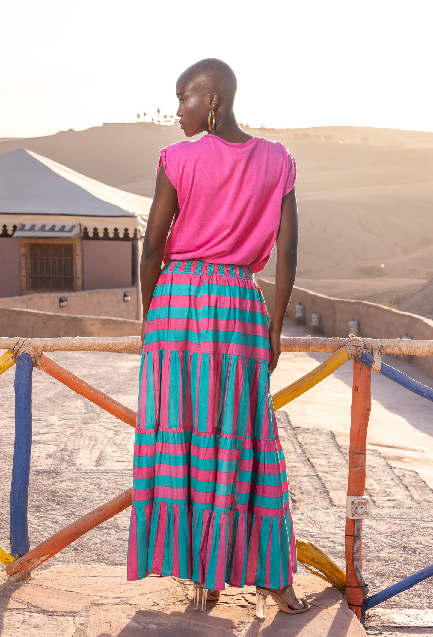Turquoise & Pink Maxi Skirt