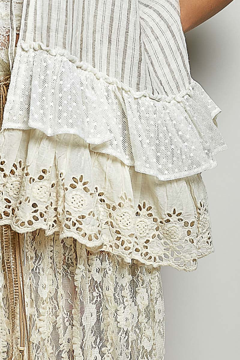 White Stripe Ruffle Cardigan