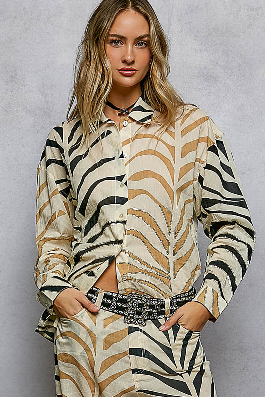 Zebra Print Shirt with Sequin Detail
