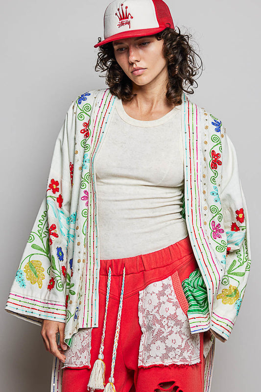 Natural Multi Print Kimono Jacket