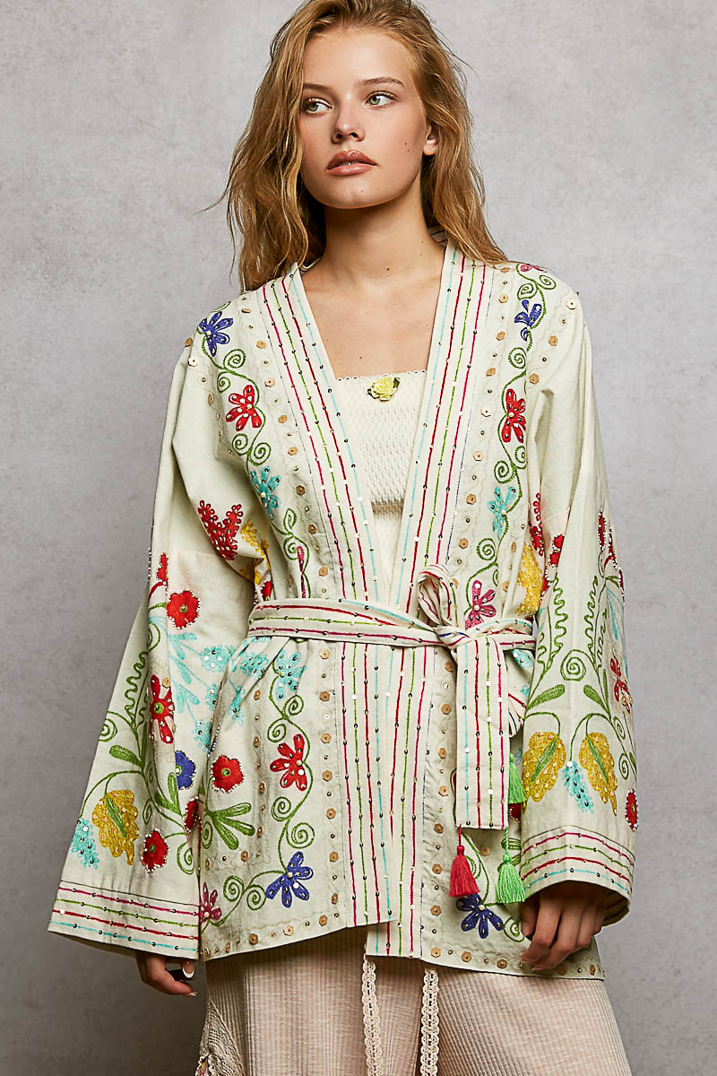 Natural Multi Print Kimono Jacket