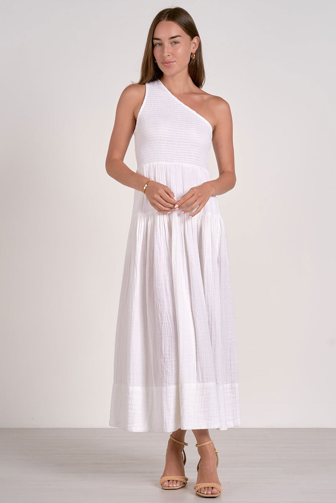 White One Shoulder Gauze Maxi Dress