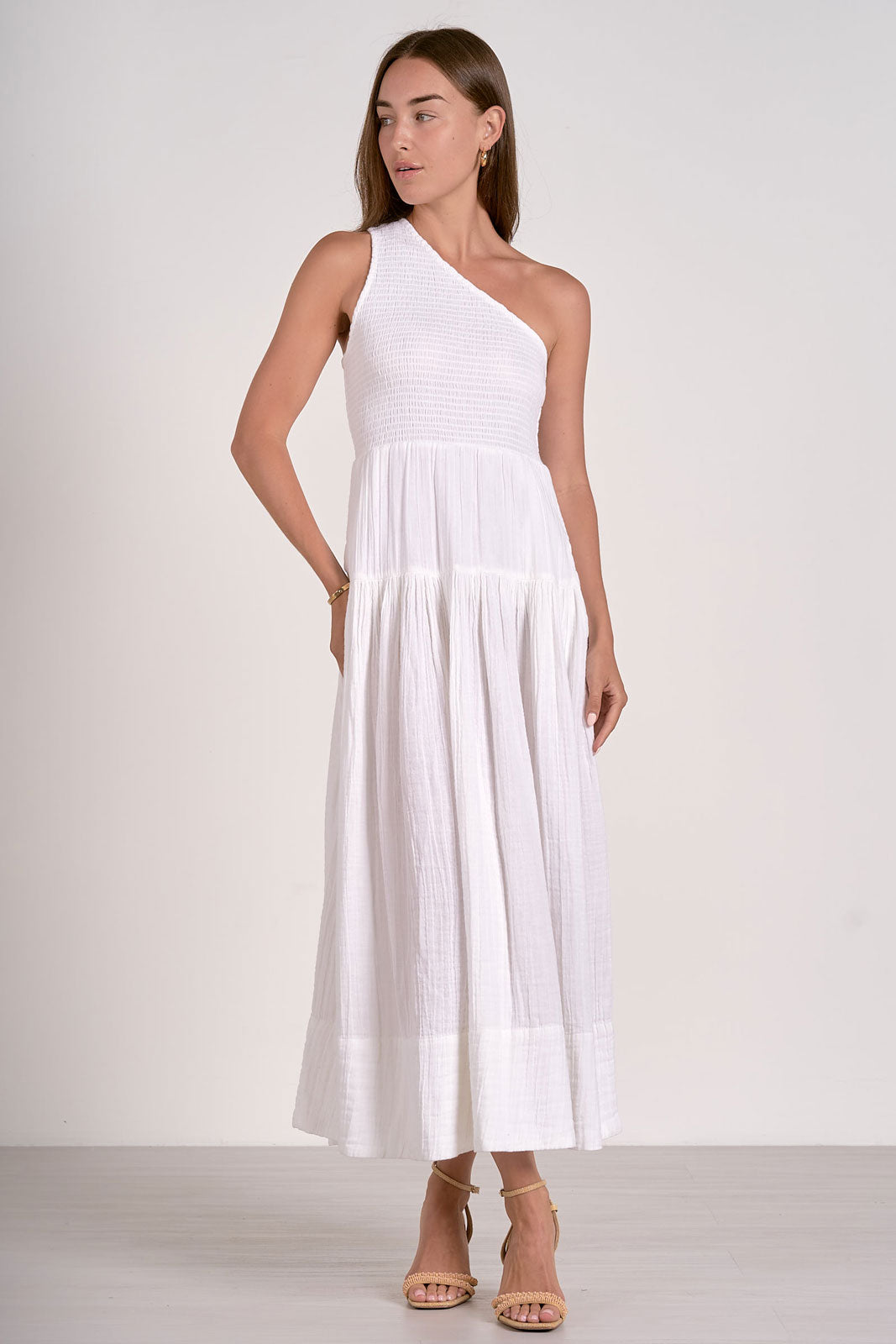 White One Shoulder Gauze Maxi Dress