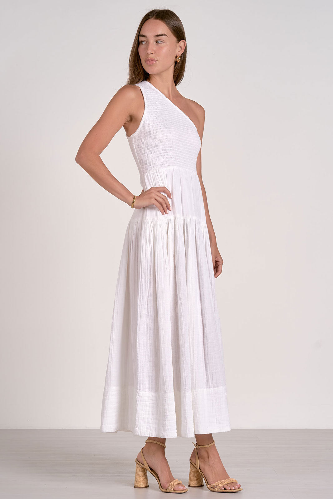 White One Shoulder Gauze Maxi Dress