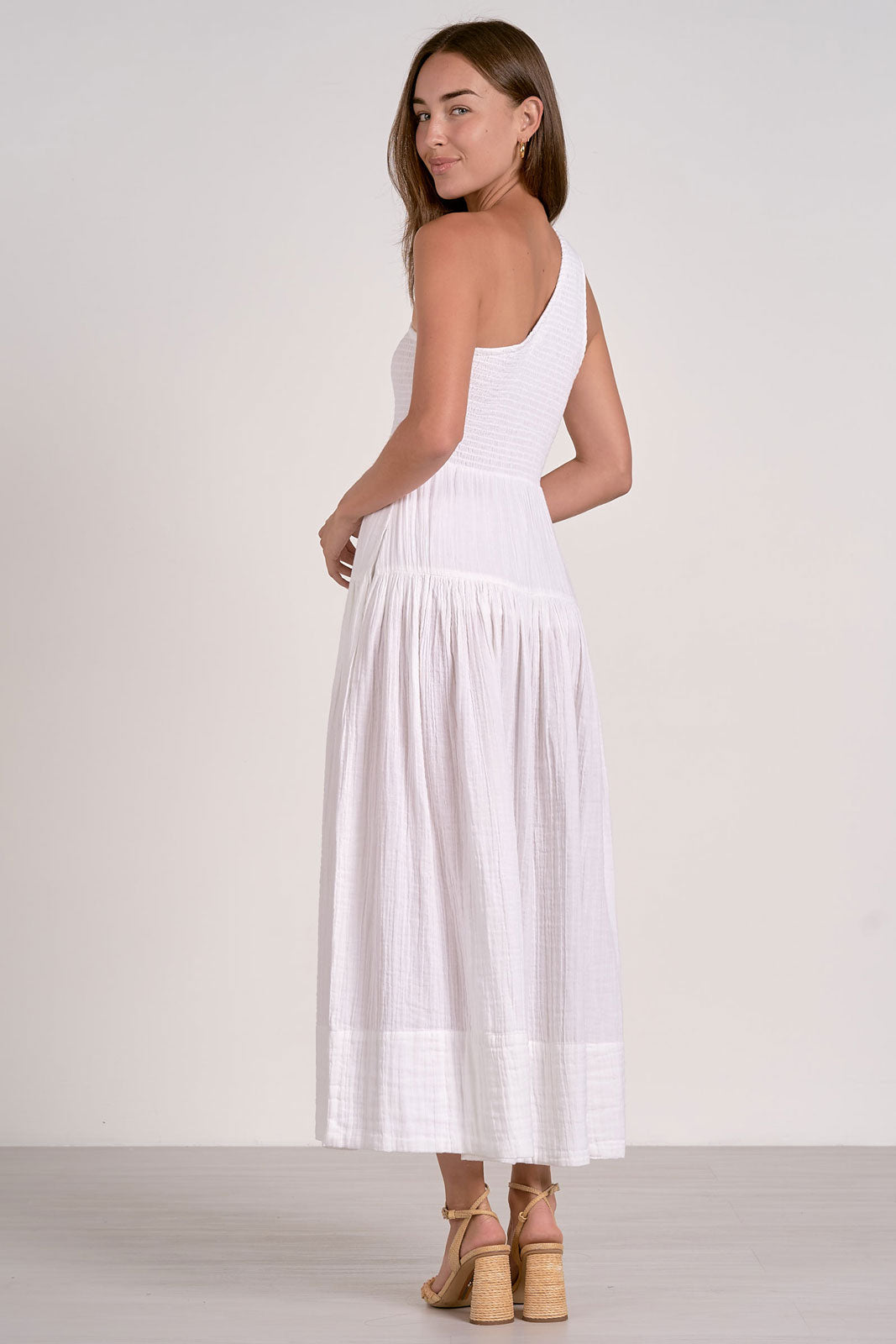 White One Shoulder Gauze Maxi Dress