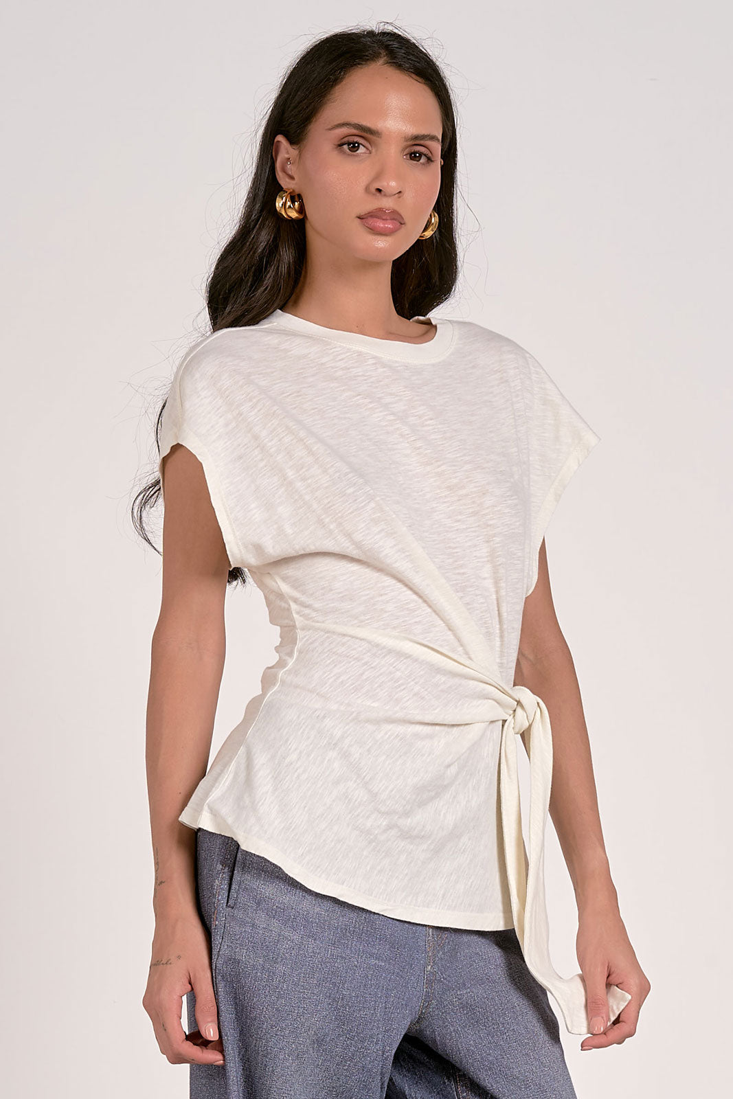 White T-Shirt with Side Tie