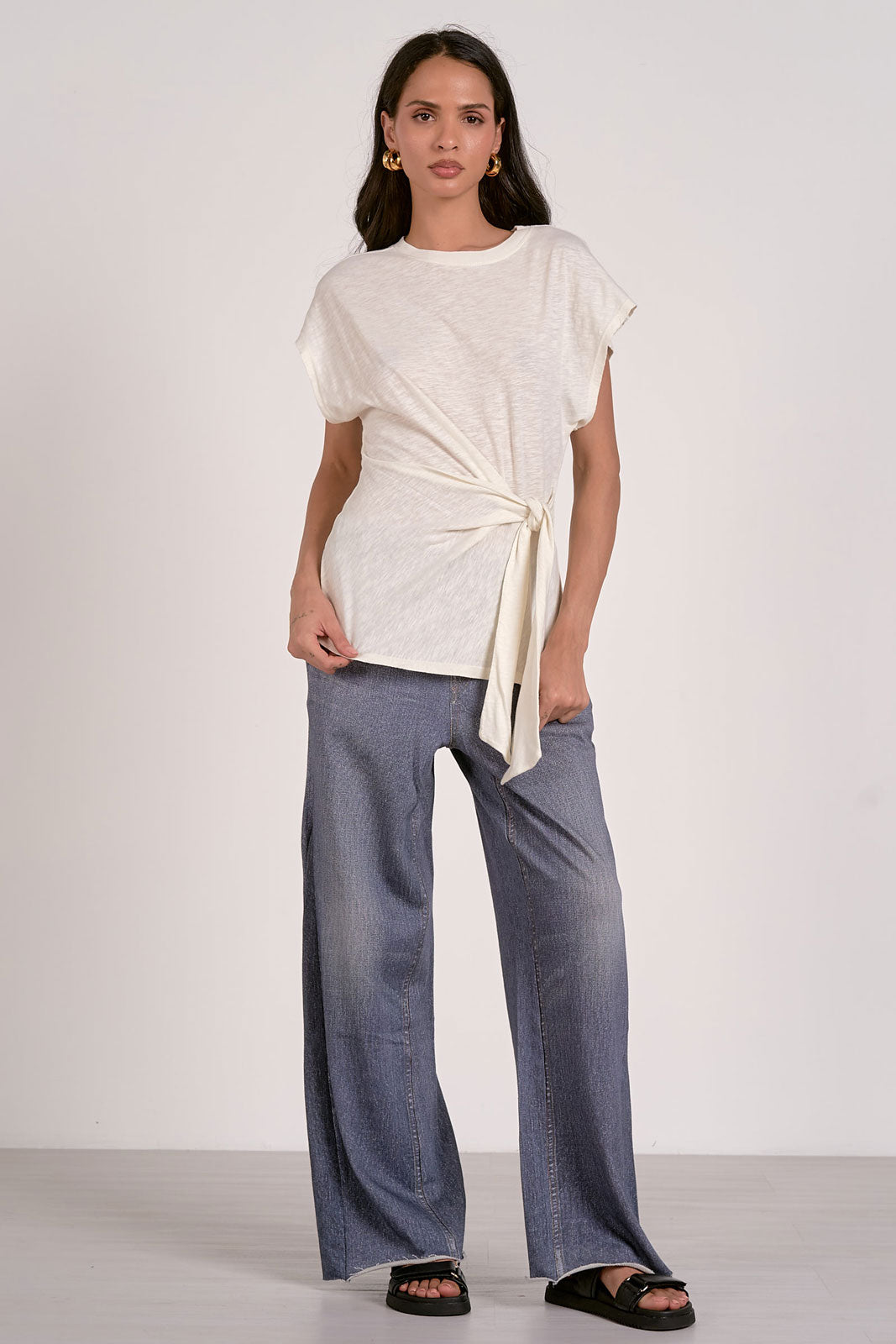 White T-Shirt with Side Tie