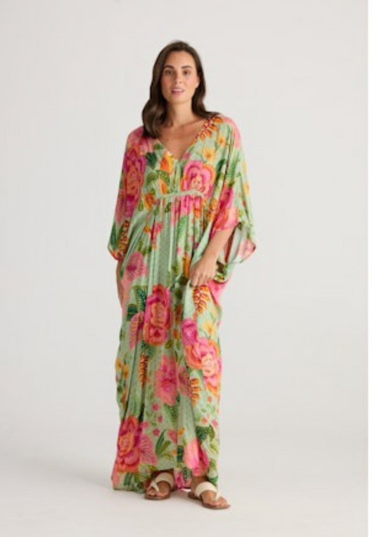 Tropical Print Kaftan Dress