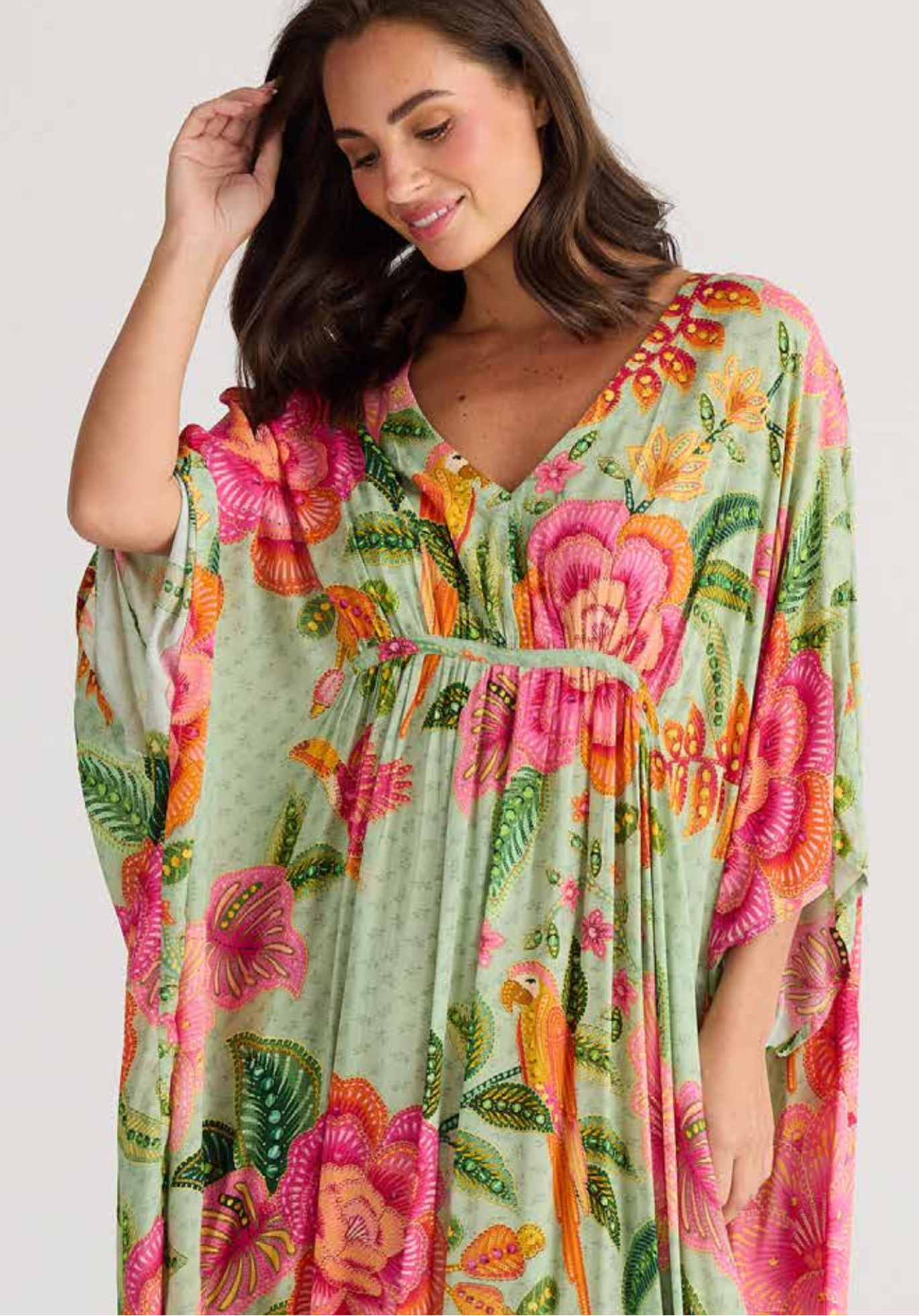Tropical Print Kaftan Dress