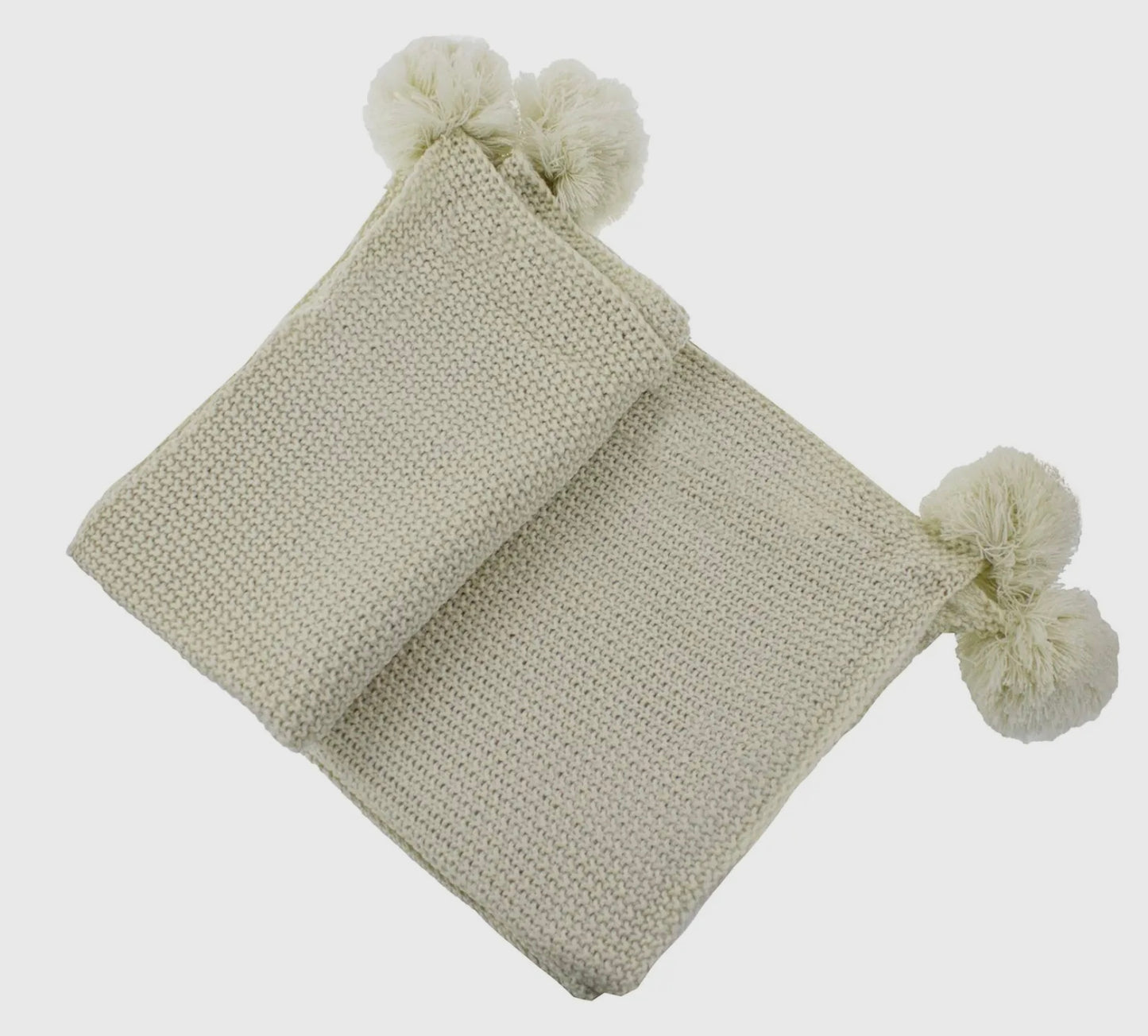 Natural Chunky Knit Pom Pom Throw