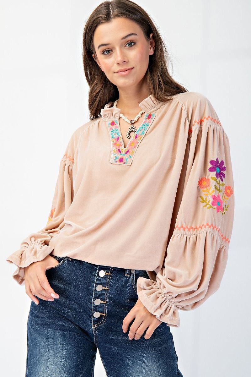 Embroidered Velvet Shirt