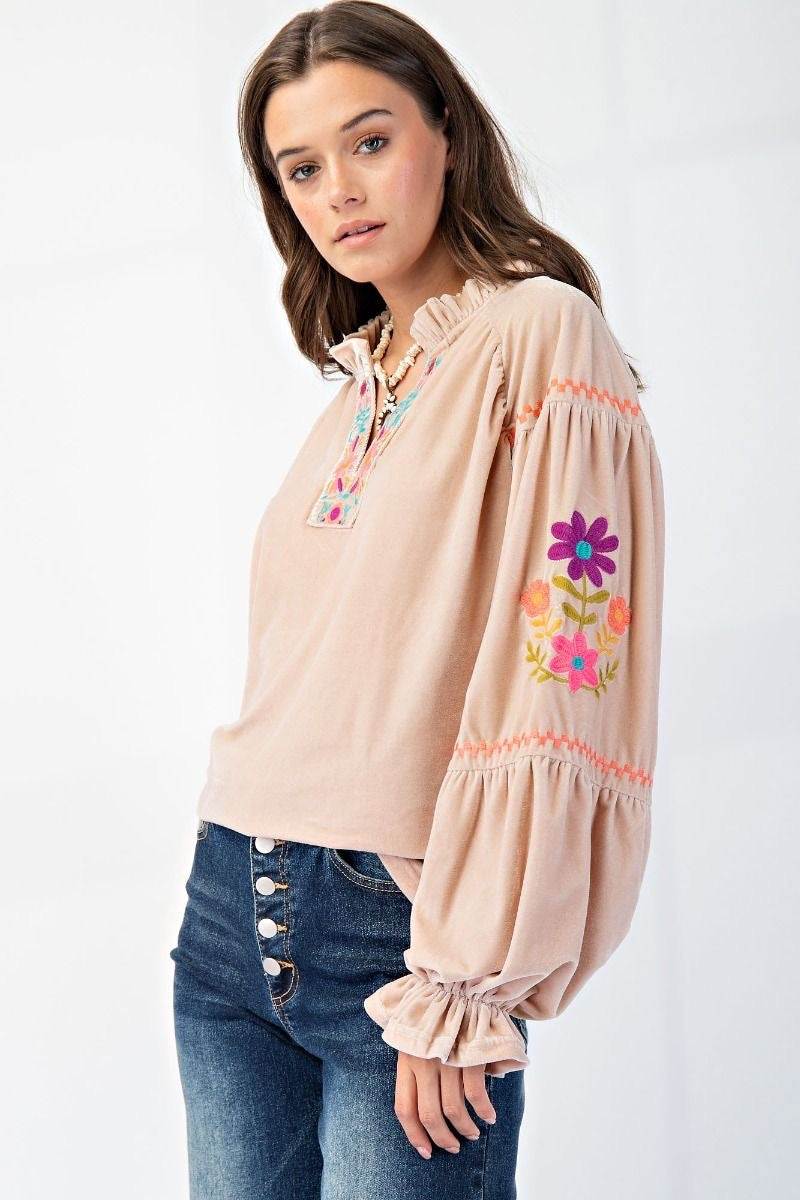 Embroidered Velvet Shirt