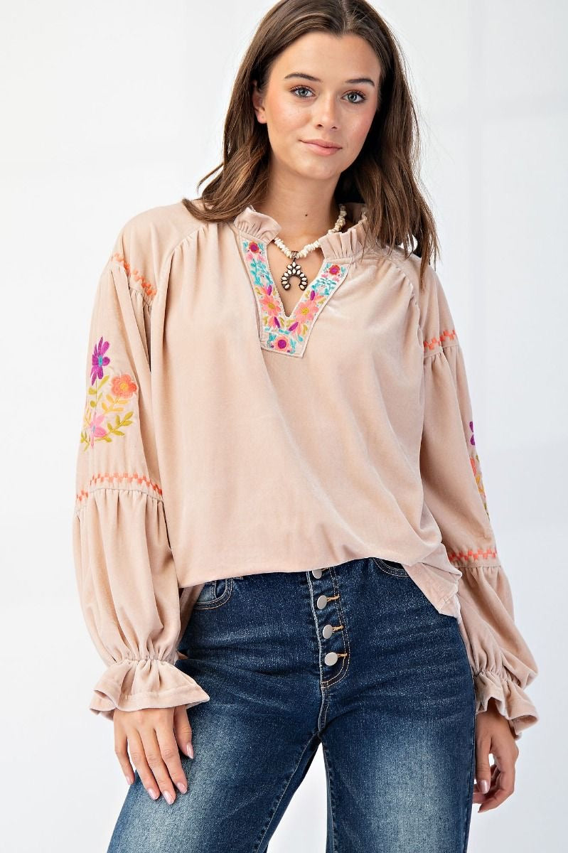 Embroidered Velvet Shirt