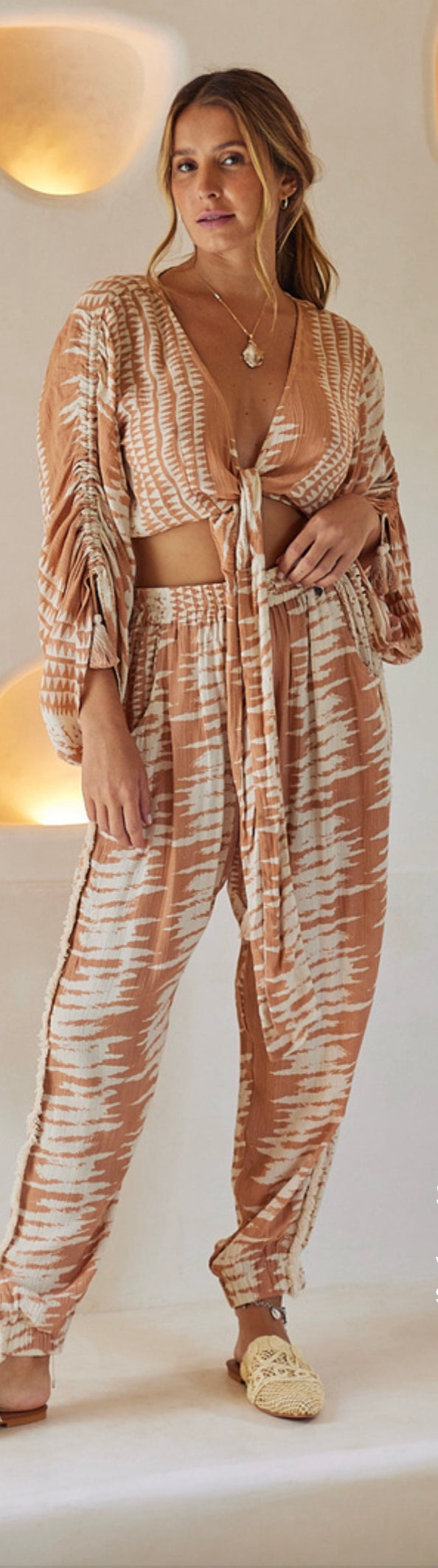 Beige & Tan Print Pants