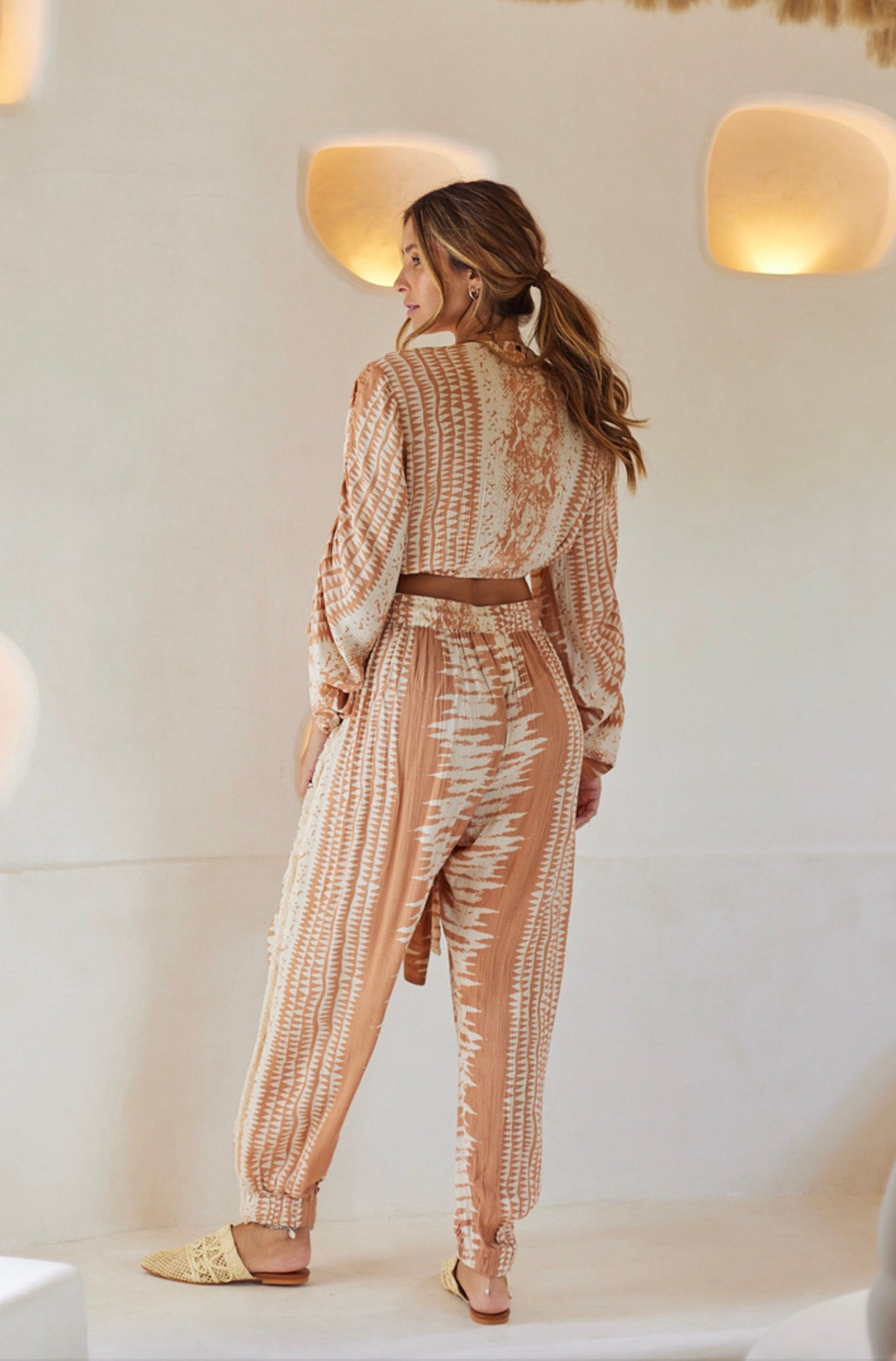 Beige & Tan Print Pants