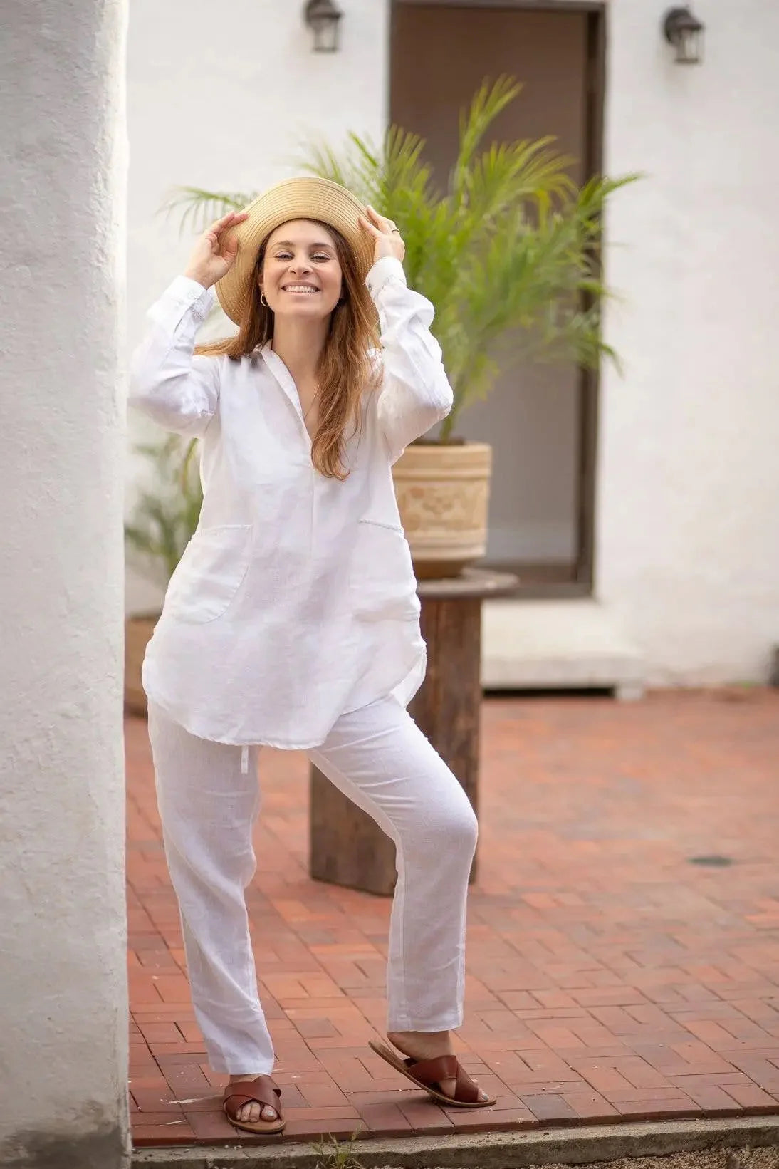 White Linen Tunic with Pockets