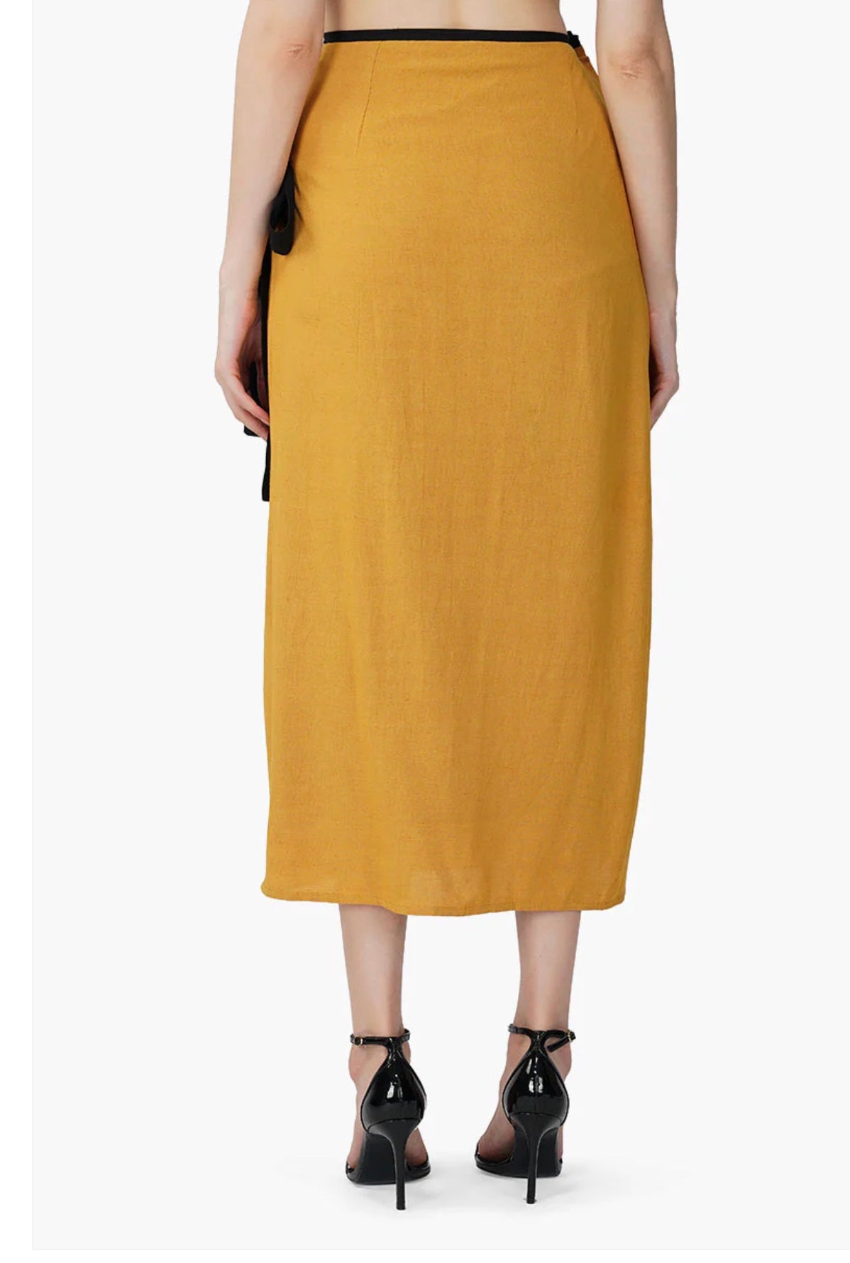 Yellow Embroidered Palm Wrap Skirt
