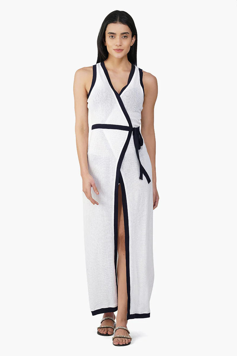 White Knit Coverup with Black Edging