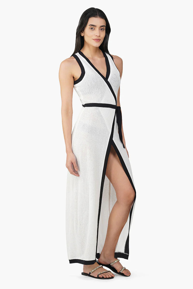 White Knit Coverup with Black Edging