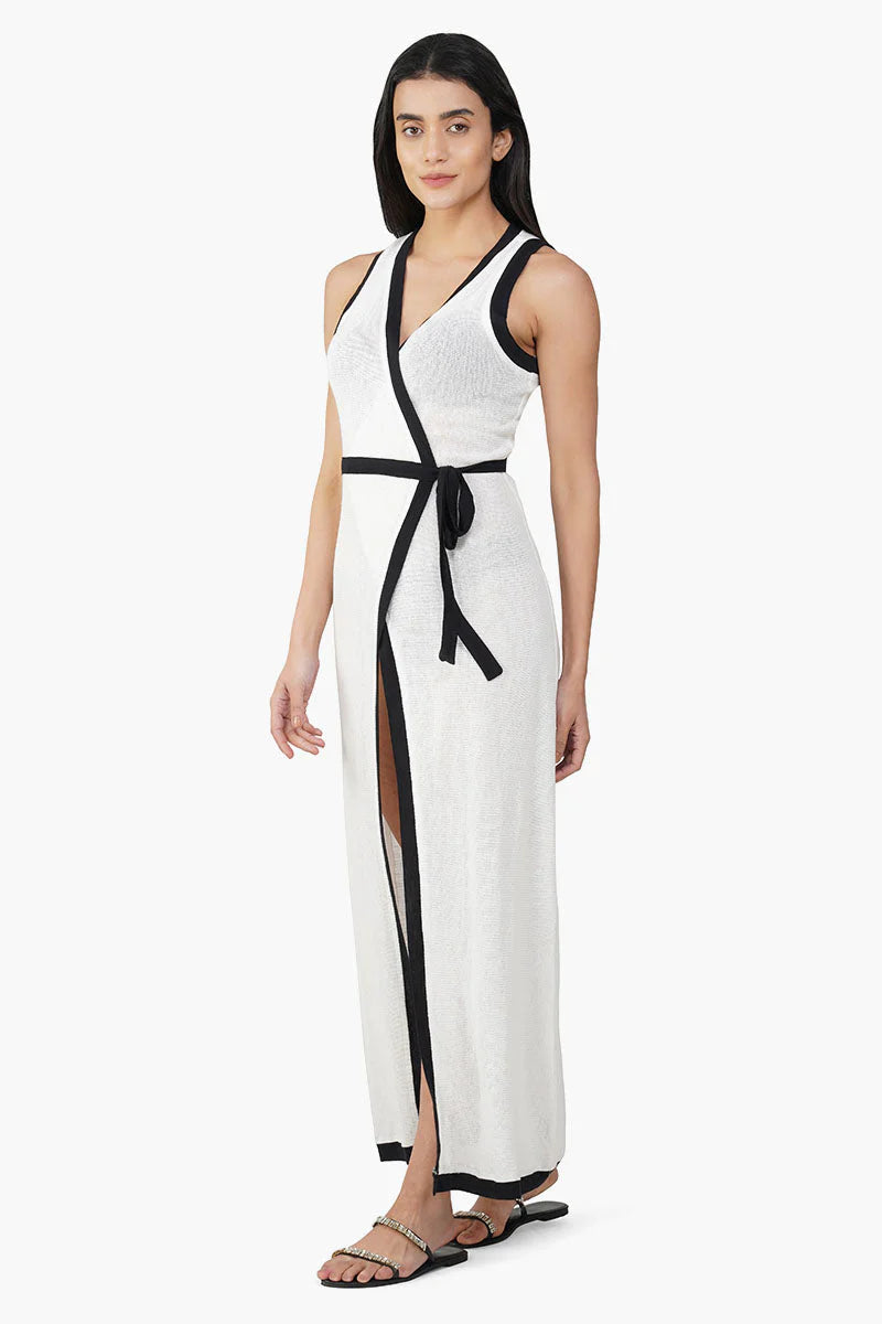 White Knit Coverup with Black Edging