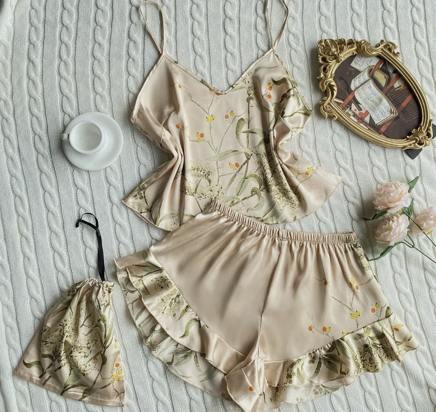 Cherry Blossom Silky Pajama Set