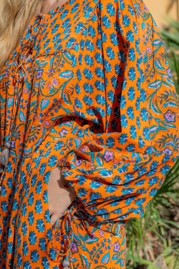 Orange Mix Block Print Maxi Dress