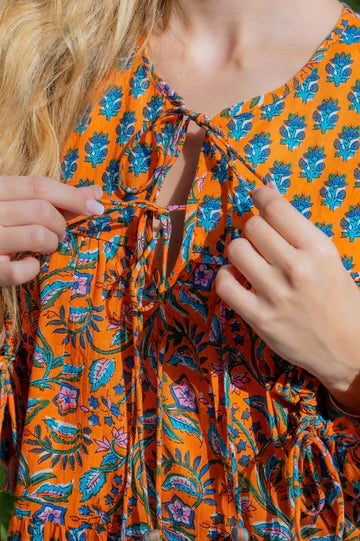 Orange Mix Block Print Maxi Dress
