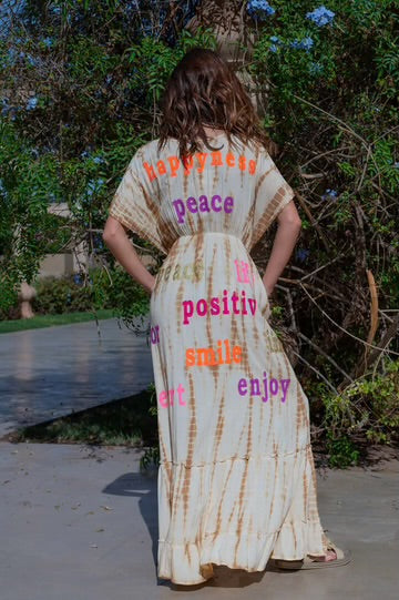Tan Tie Dye Kimono Dress