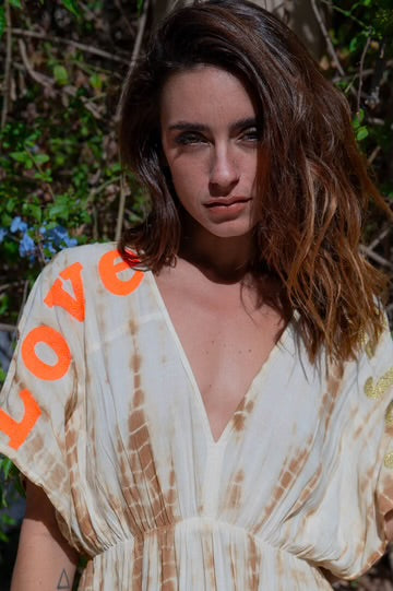 Tan Tie Dye Kimono Dress