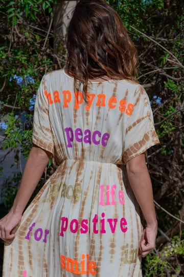 Tan Tie Dye Kimono Dress