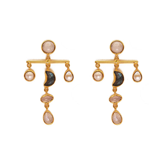 Crescent Moon Multi Stone Earrings