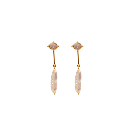 Moon Stone & Pearl Earrings