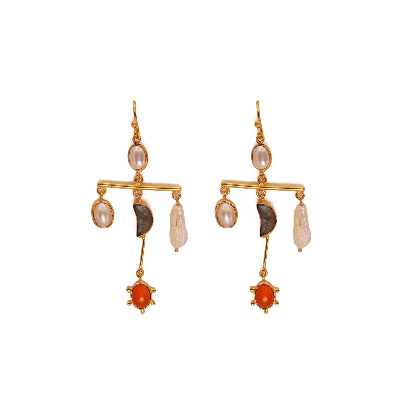 Multi Stone Moon Mobile Earrings