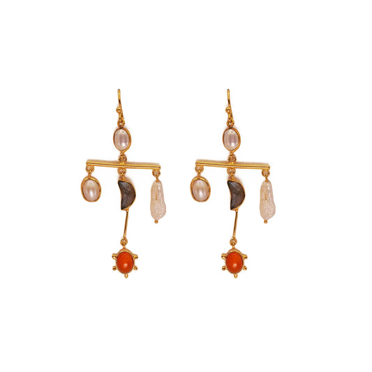 Multi Stone Moon Mobile Earrings