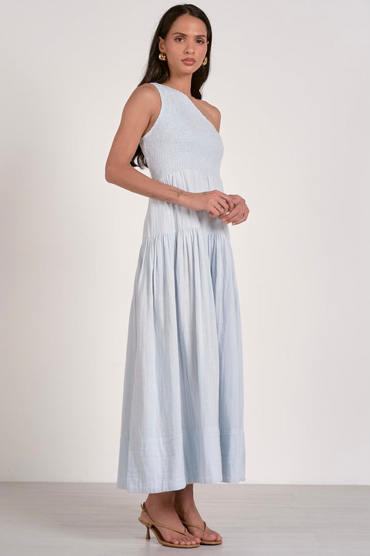 Light Blue One-Shoulder Gauze Maxi Dress