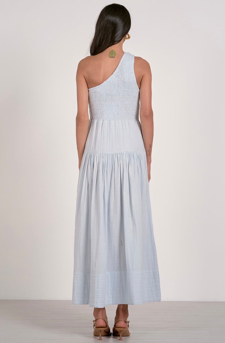 Light Blue One-Shoulder Gauze Maxi Dress