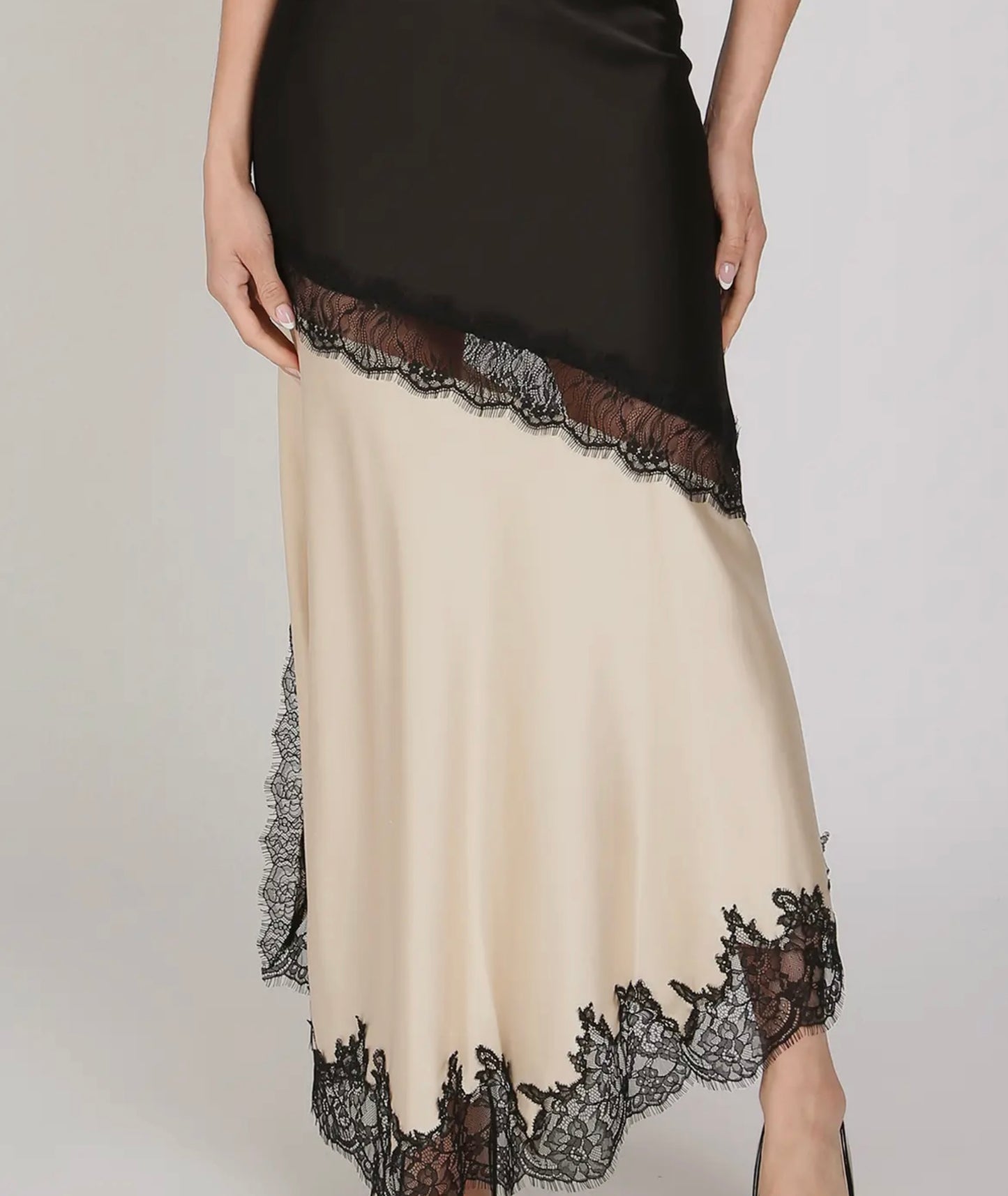 Black & Cream Silky Slip Skirt