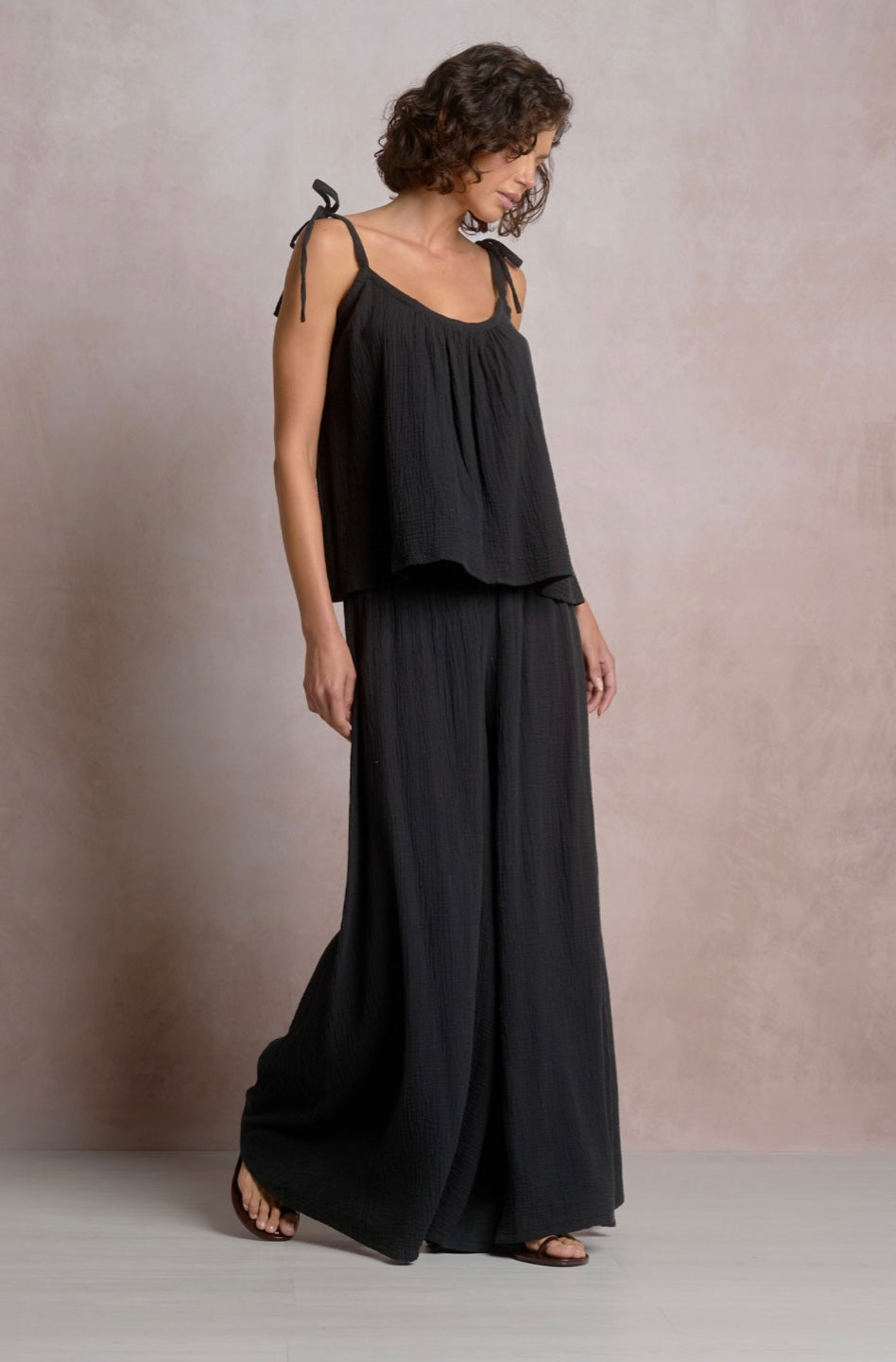 Black Wide Leg Gauze Pants