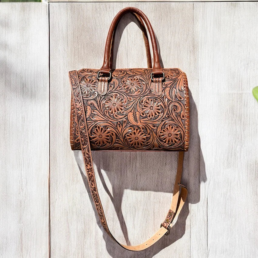 Tan Floral Leather Bag