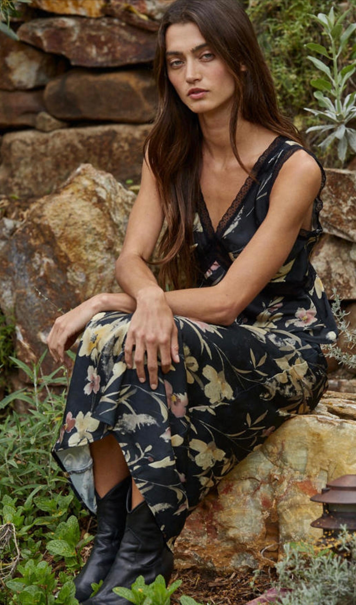 Black Floral Print Cami