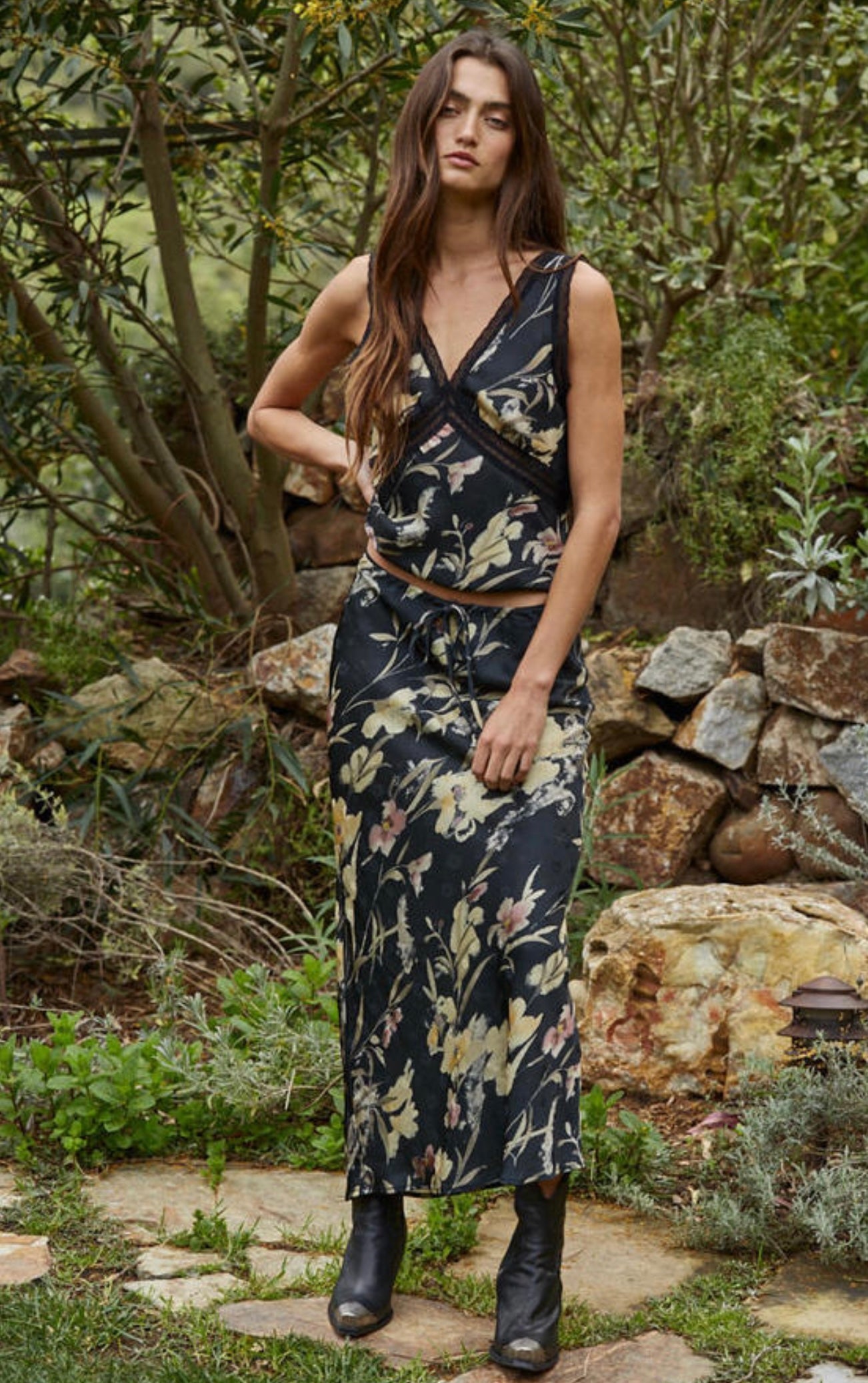 Black Floral Print Cami