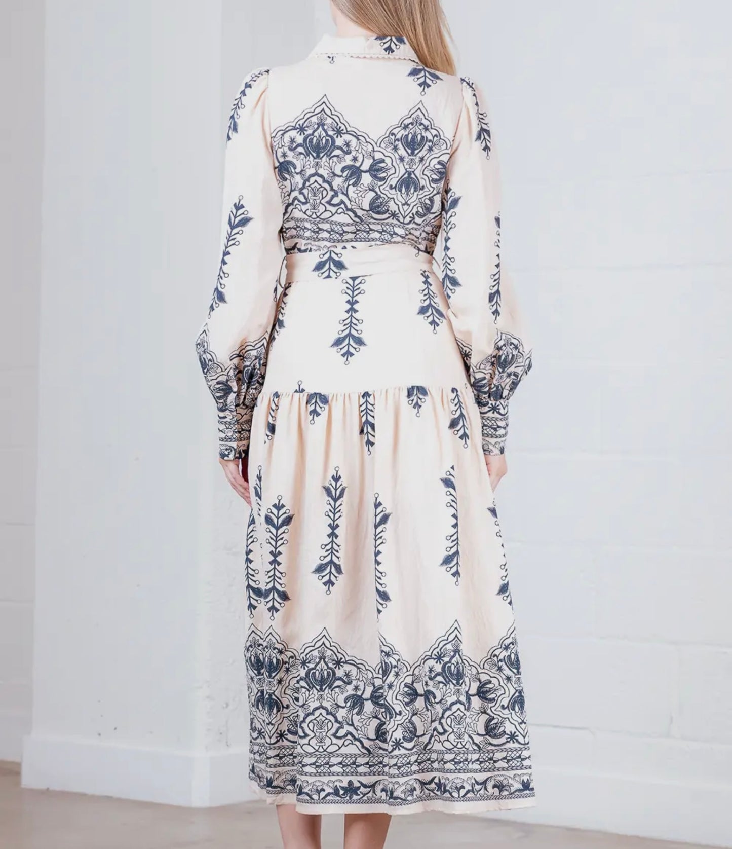 Taupe & Navy Print Dress