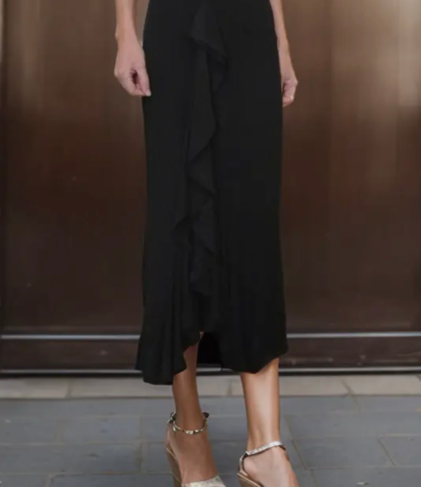 Black Jersey Skirt with Flower Appliqué